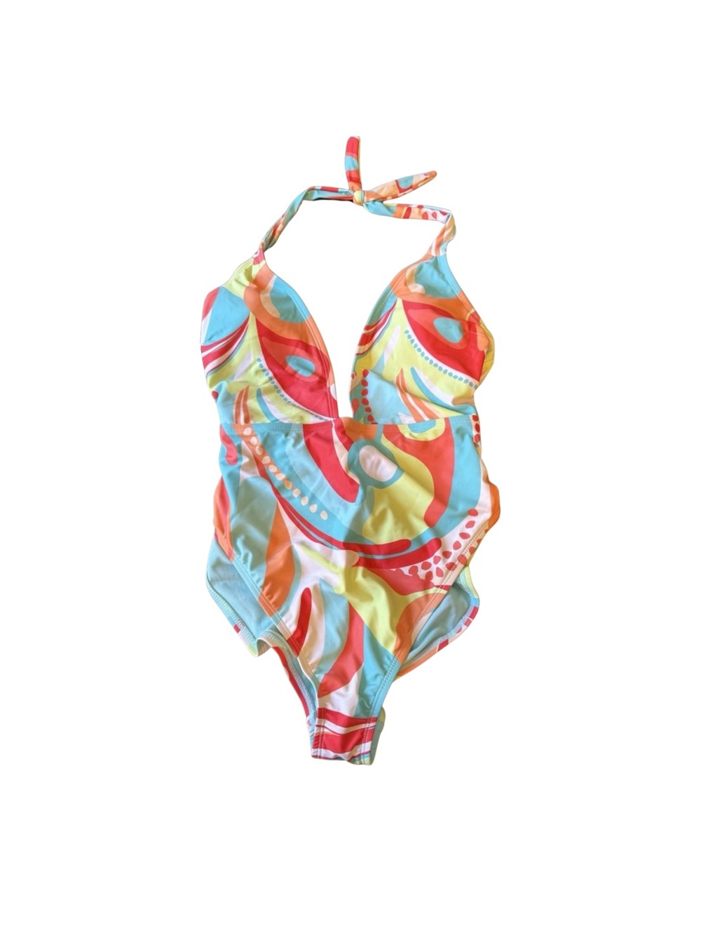 Women’s New Without tag Multicolor Halter One-Piece Swimsuit - Bright Pattern